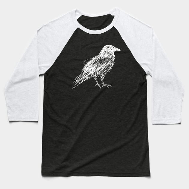 Crow (white) Baseball T-Shirt by extrahotchaos